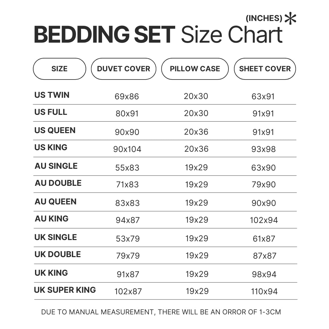 Bedding Set Size Chart - Cinnamoroll Shop