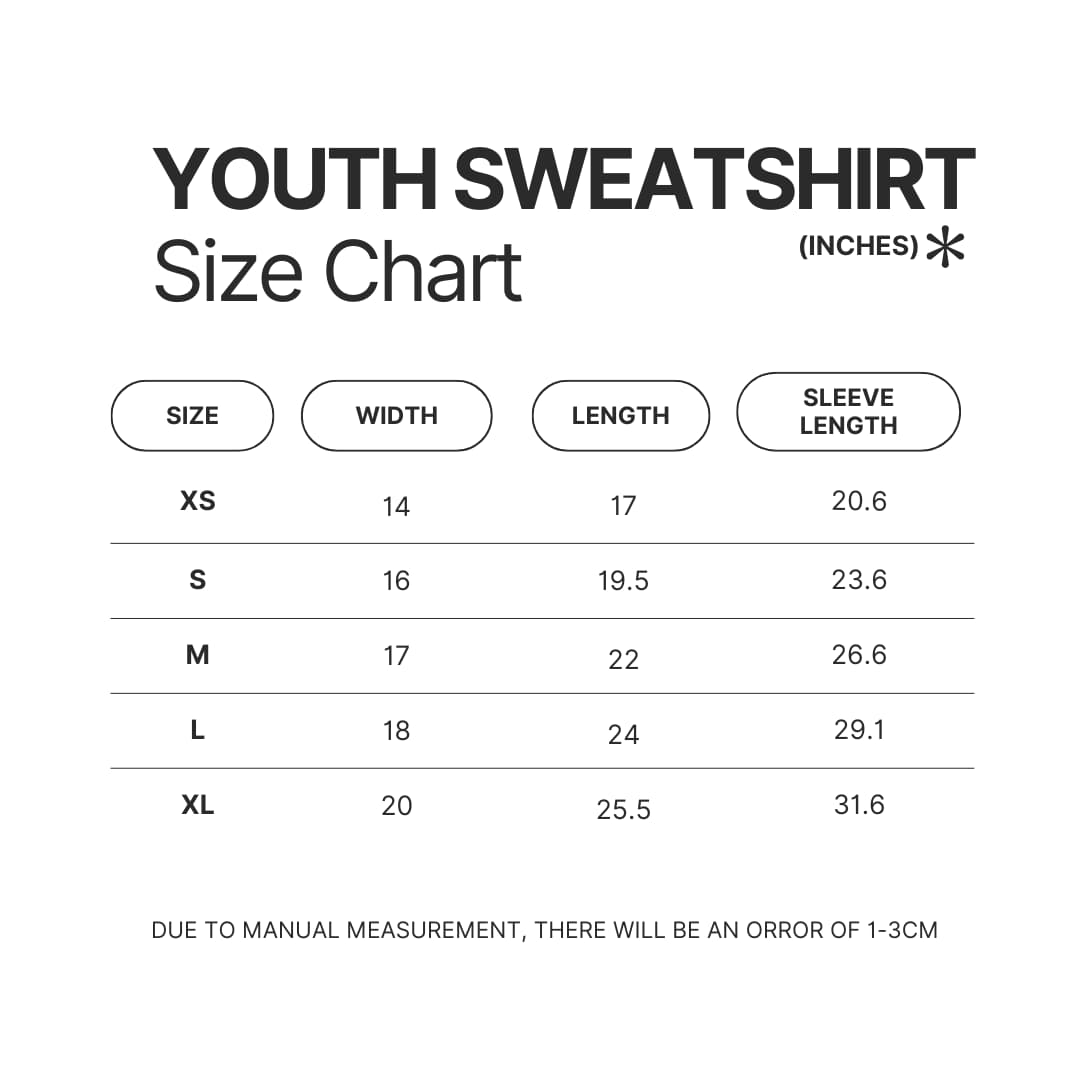 Youth Sweatshirt Size Chart - Cinnamoroll Shop